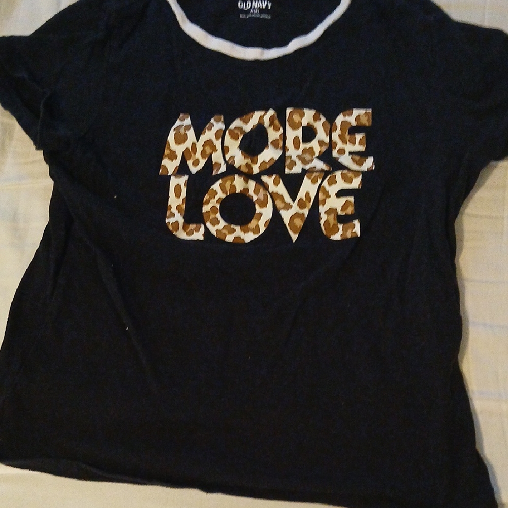 Old Navy Black Tee with Leopard 'More Love' Design